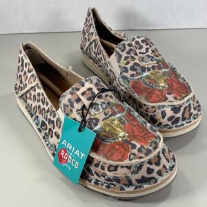Ariat Animal Print Flats with Red Floral Accents